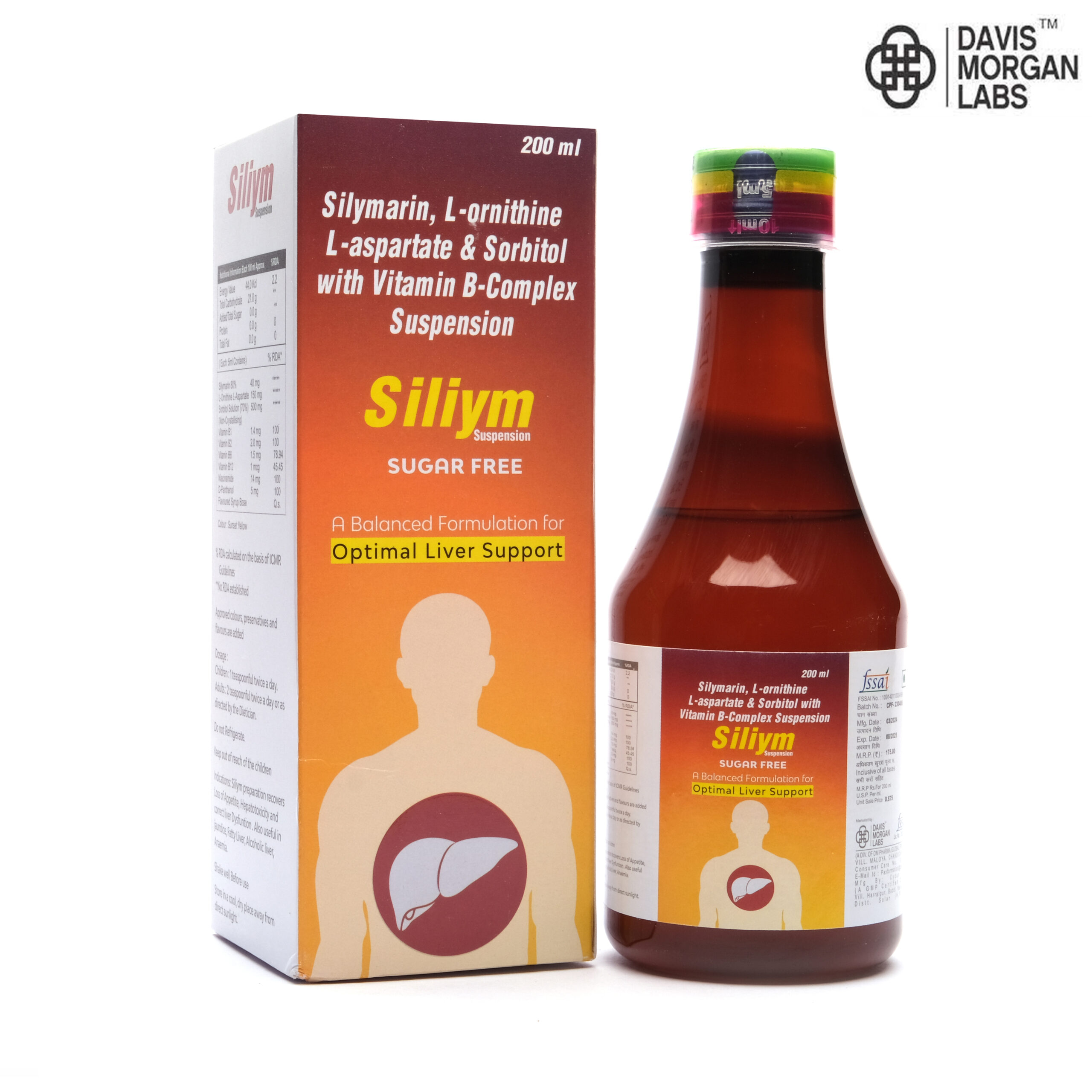 BRAND NAME: SILIYM COMPOSITION: SILYMARIN, L-ORNITHINE L-ASPARTATE&SORBITOL WITH VITAMIN B-COMPLEX | SILIYM 200 ml Suspension Sugar Free