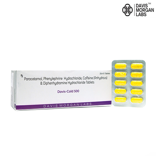 BRAND NAME: DAVIS-COLD 500 COMPOSITION: PARACETAMOL, PHENYLEPHRINE HYDROCHLORIDE, CAFFEINE & | Davis-Cold 500